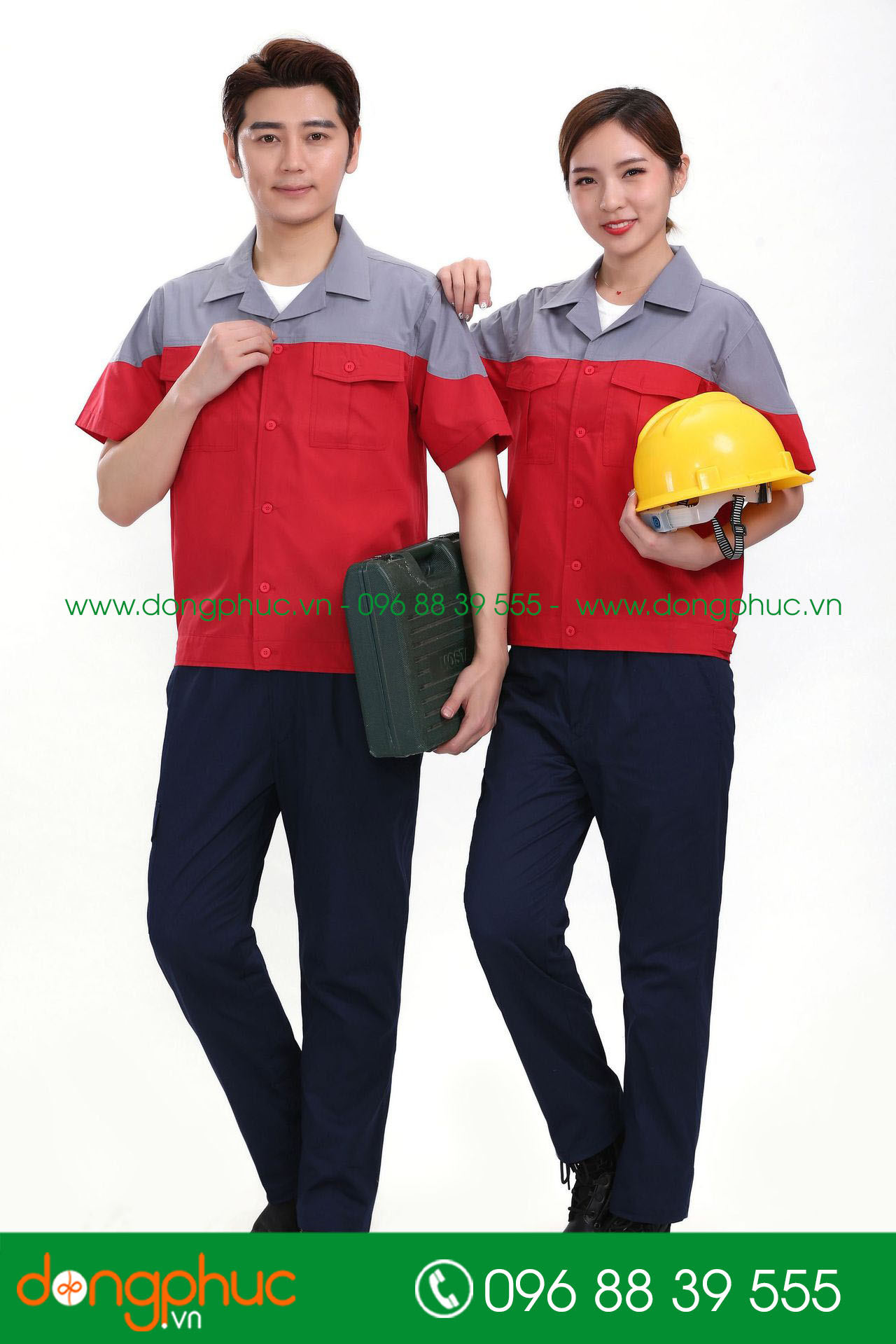 Mẫu bảo hộ màu đỏ phối ghi đậm cộc tay